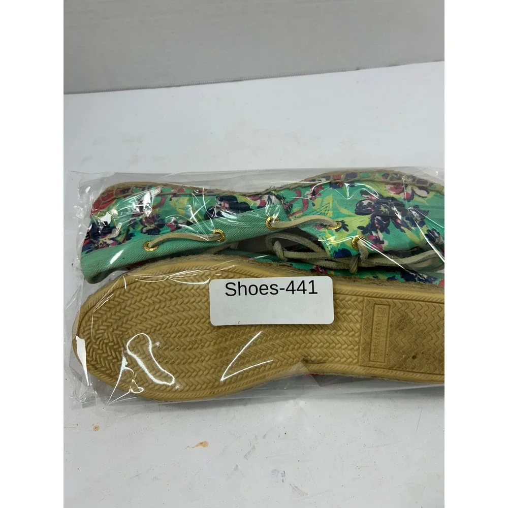 Sperry Flamingo Floral Espadrille Boat Shoes 6M Mint Green Tropical Boho Coastal